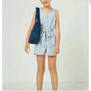 HAYDEN LA girl's bandana print belted romper in blue sz small